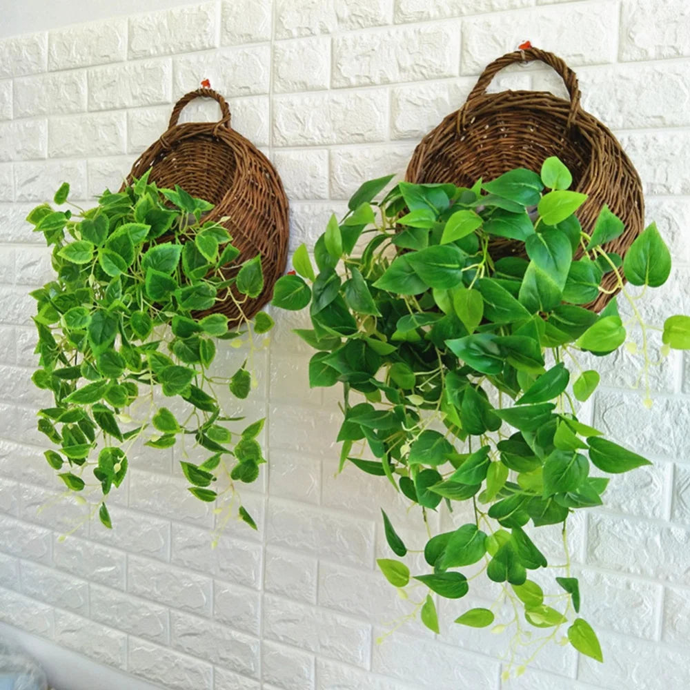 Wall Mount Rattan Basket Hanging Planter Basket Handmade Wicker Flower Pot Home Garden Decor Woven Rattan Vase Baskets