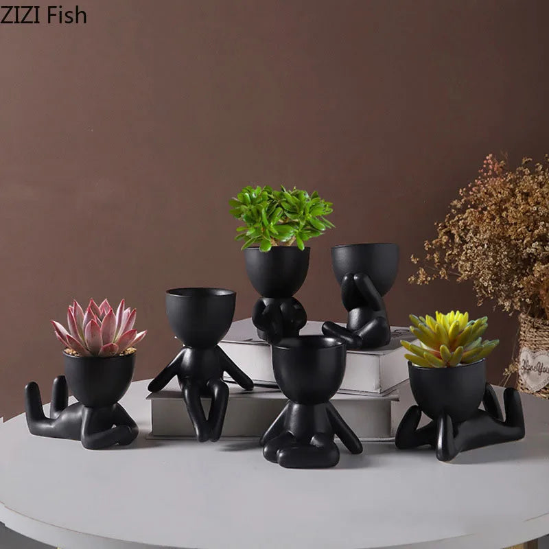 Abstract Figures Flower Pots Ceramic Vase Desk Decoration Potted Plants Decorative Flower Arrangement Cute Characters Vases