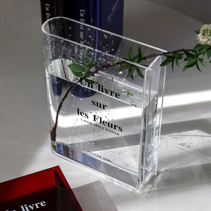Clear Acrylic Book Vase Table Office Flower Arrangement Ornaments Creative Green Plant Growth Container Wedding Party Decoration