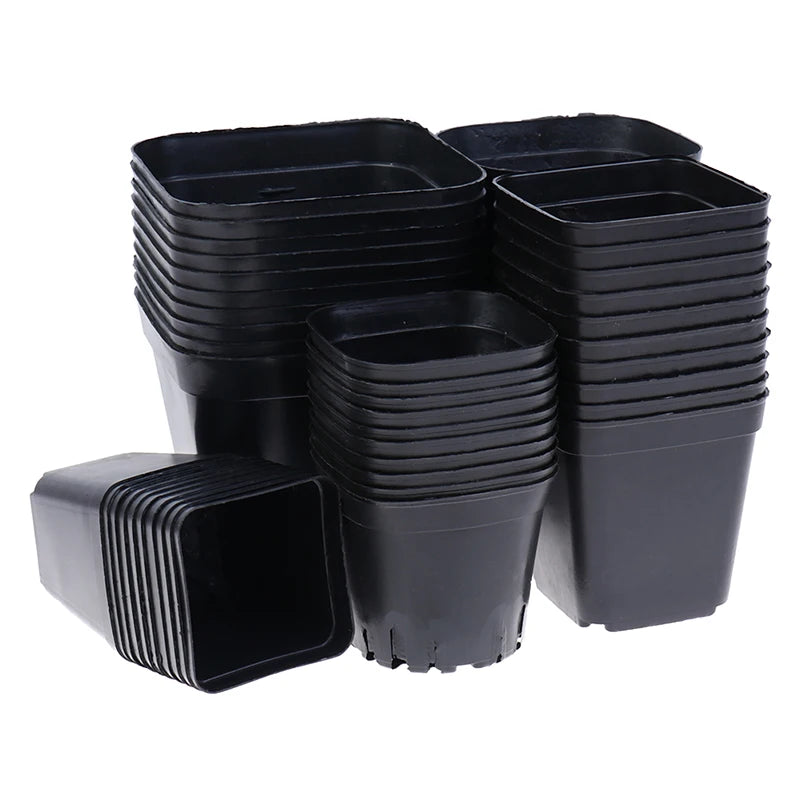 10pc Black Color Flower Pots Planters Pot Trays Plastic Pots Creative Small Square Pots for Succulent Plants 7x7cm 5.5x5.5cm