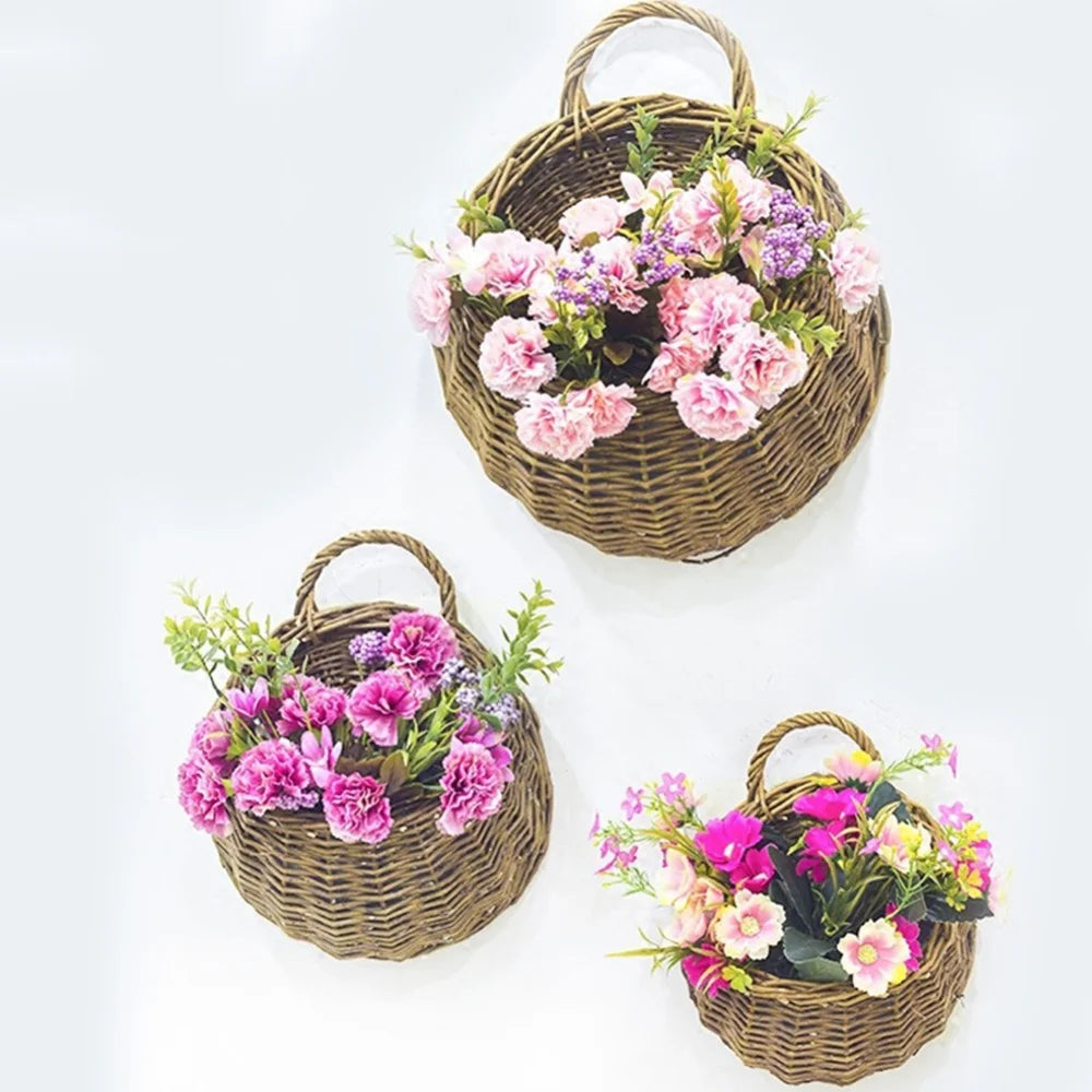 Wall Mount Rattan Basket Hanging Planter Basket Handmade Wicker Flower Pot Home Garden Decor Woven Rattan Vase Baskets