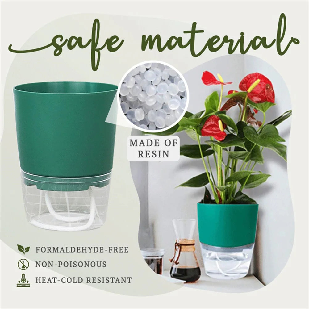 Lazy Hydroponic Flower Pot Automatic Water Absorbing Flowerpot Transparent Double Layer Plastic Resin Self Watering Plant Office