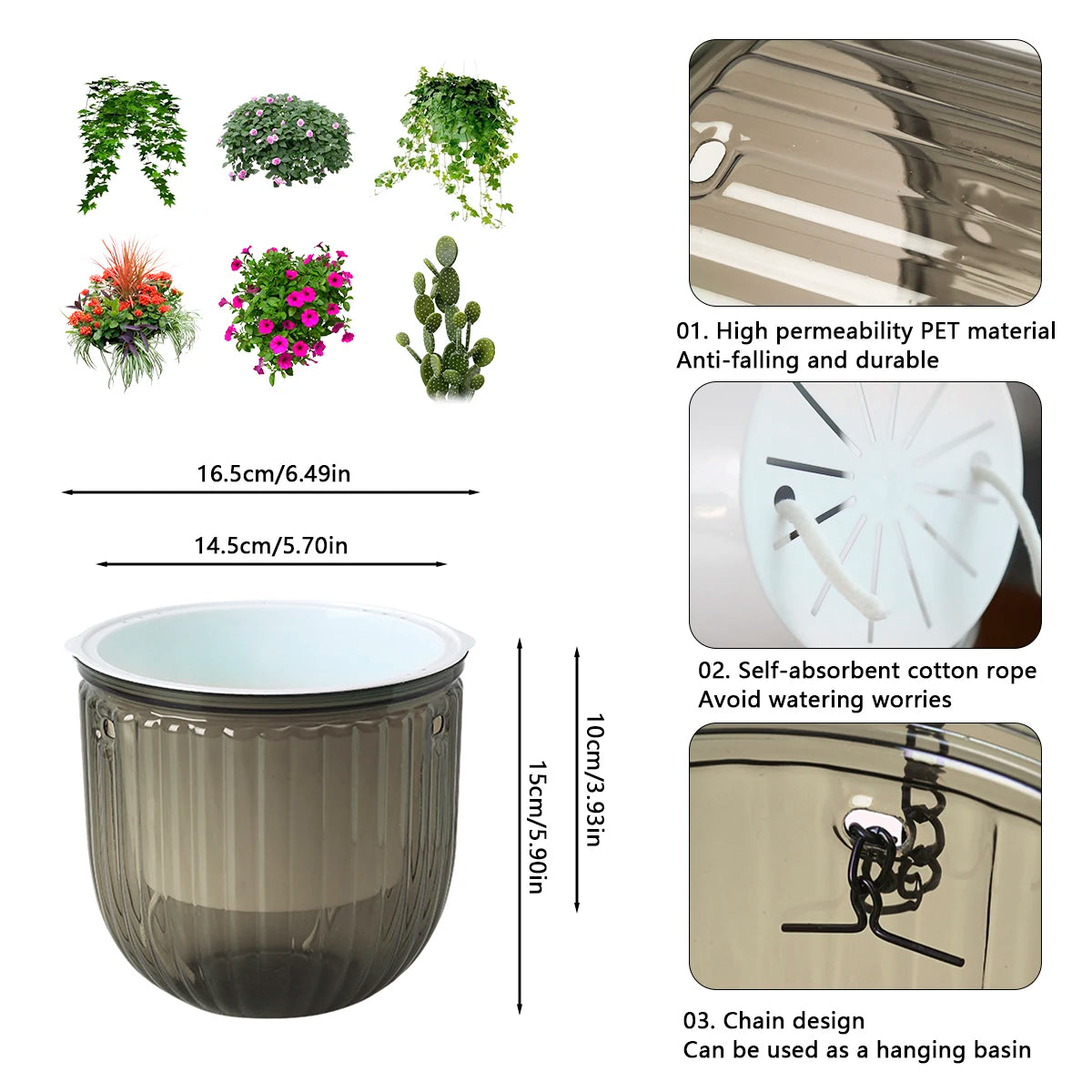 2Pcs Hydroponic Flowerpot Hanging Soil Culture Vase Self Watering Planter Thickened Plastic Flower Pot Nordic Style Plant Basin