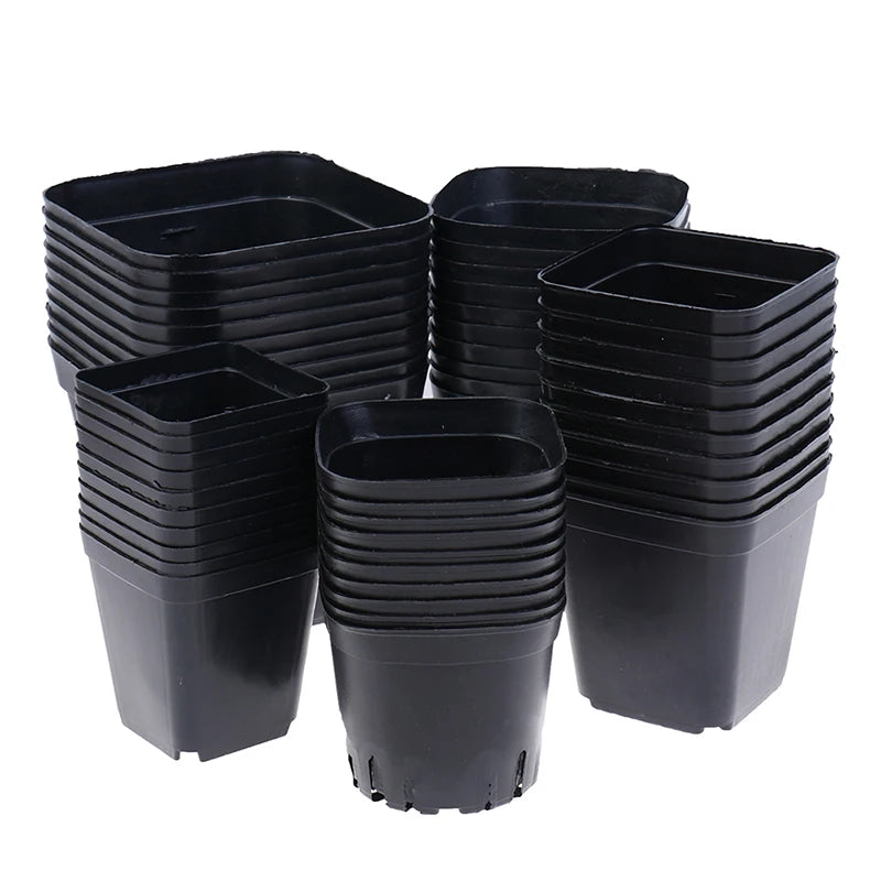 10pc Black Color Flower Pots Planters Pot Trays Plastic Pots Creative Small Square Pots for Succulent Plants 7x7cm 5.5x5.5cm