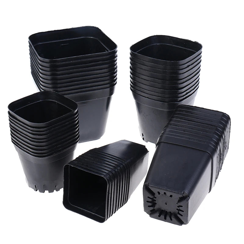 10pc Black Color Flower Pots Planters Pot Trays Plastic Pots Creative Small Square Pots for Succulent Plants 7x7cm 5.5x5.5cm