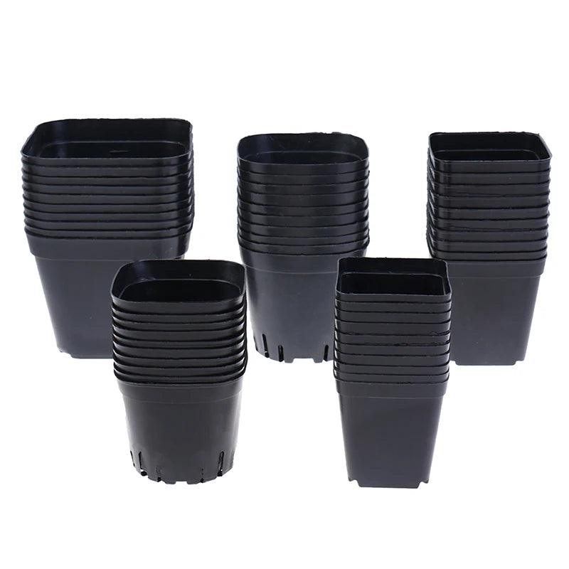 10pc Black Color Flower Pots Planters Pot Trays Plastic Pots Creative Small Square Pots for Succulent Plants 7x7cm 5.5x5.5cm