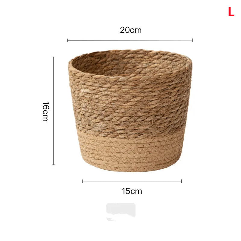 Straw Weaving Flower Plant Pot Wicker Basket Rattan Flowerpot Grass Planter Basket Dirty Clothes Basket Storage Basket Garden
