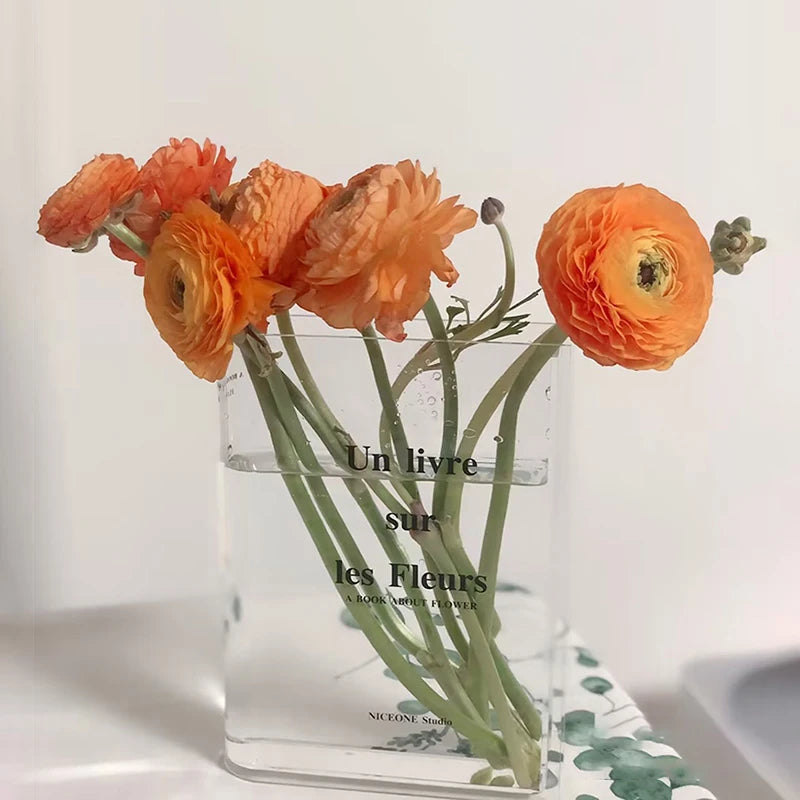 Clear Acrylic Book Vase Table Office Flower Arrangement Ornaments Creative Green Plant Growth Container Wedding Party Decoration
