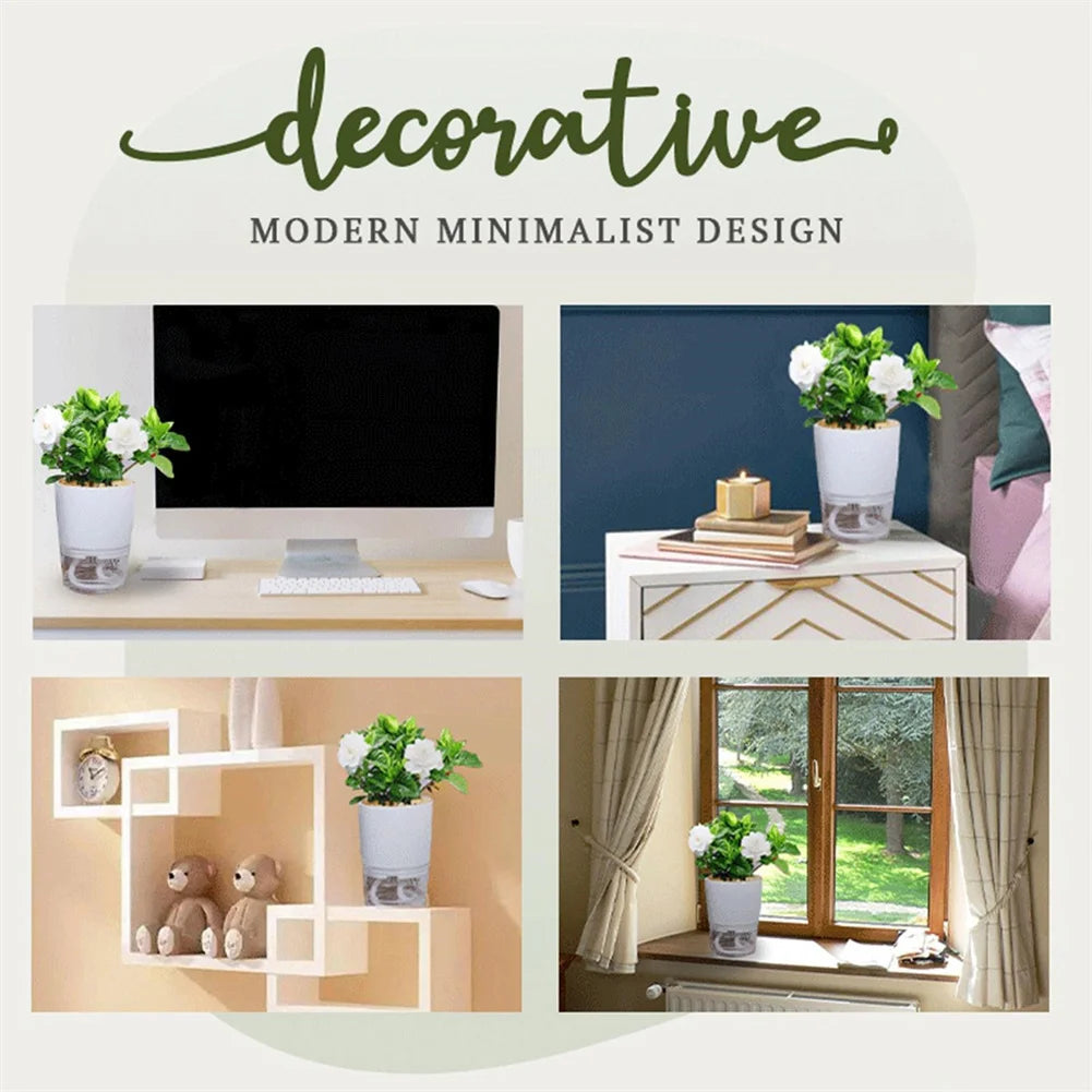 Lazy Hydroponic Flower Pot Automatic Water Absorbing Flowerpot Transparent Double Layer Plastic Resin Self Watering Plant Office