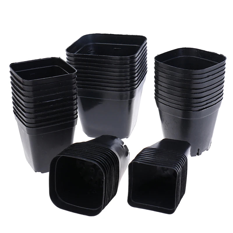 10pc Black Color Flower Pots Planters Pot Trays Plastic Pots Creative Small Square Pots for Succulent Plants 7x7cm 5.5x5.5cm