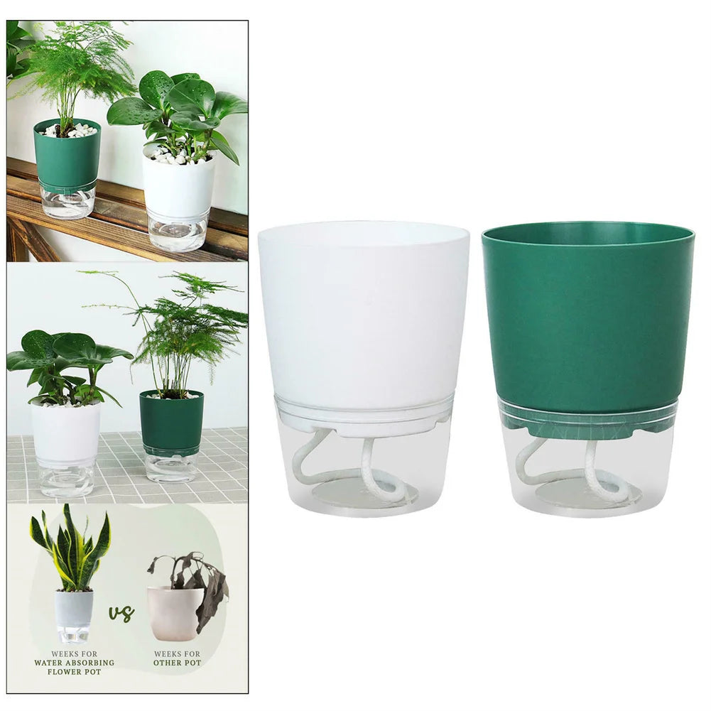 Lazy Hydroponic Flower Pot Automatic Water Absorbing Flowerpot Transparent Double Layer Plastic Resin Self Watering Plant Office