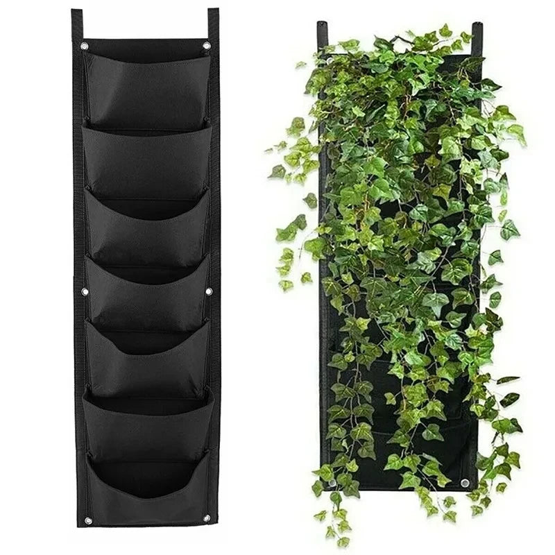 7 Pocket Vertical Growing Planting Bag Felt Fabric Wall Hanging Outdoor Garden Planter Pot Flower Vegetable Growing Container