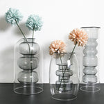 1pc Glass Vase Home Room Decor Wedding Decor Hydroponic Flower Pot Aromatherapy Bottle Double Glass Container Crafts Ornament
